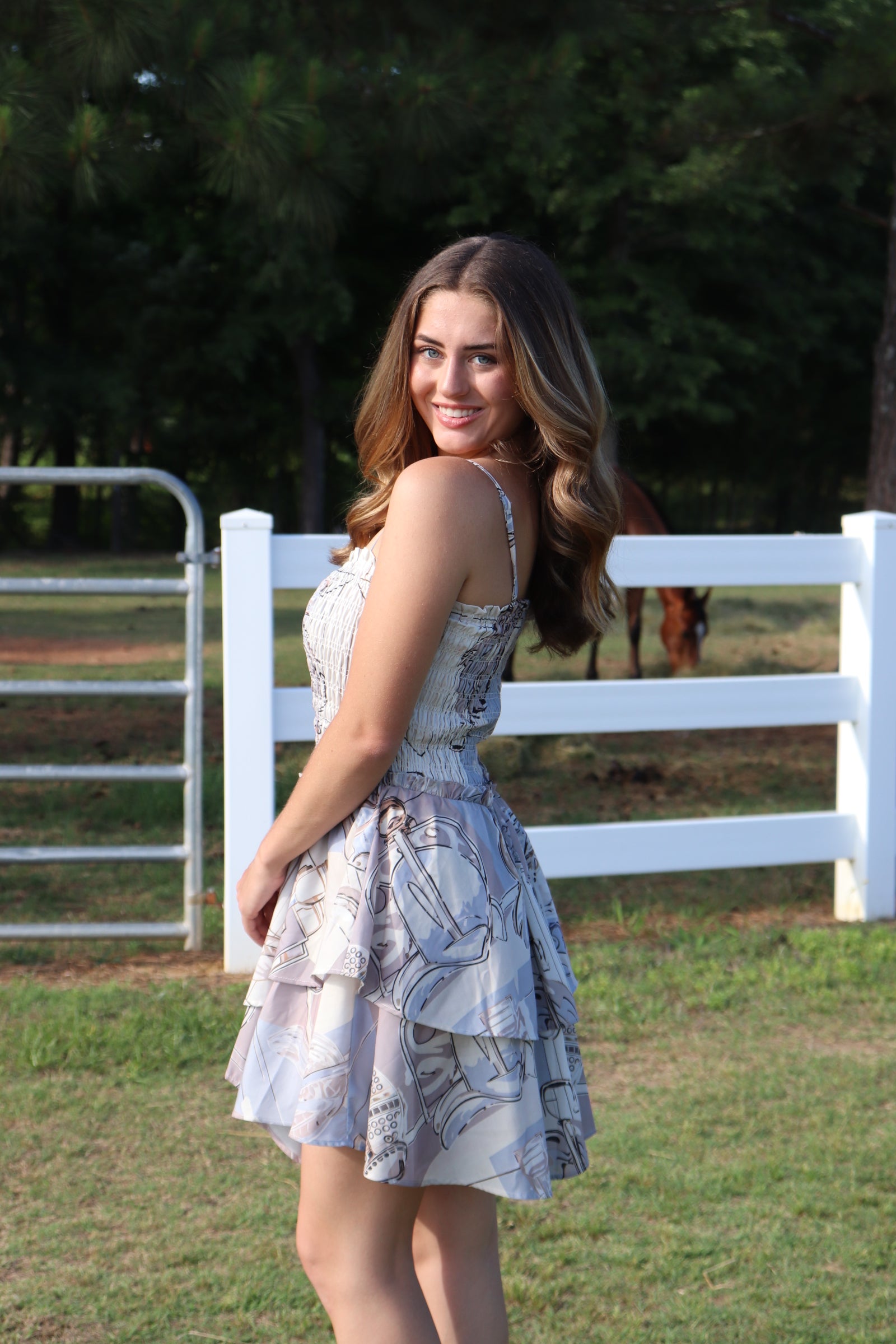 Tiered Equestrian Print Dress