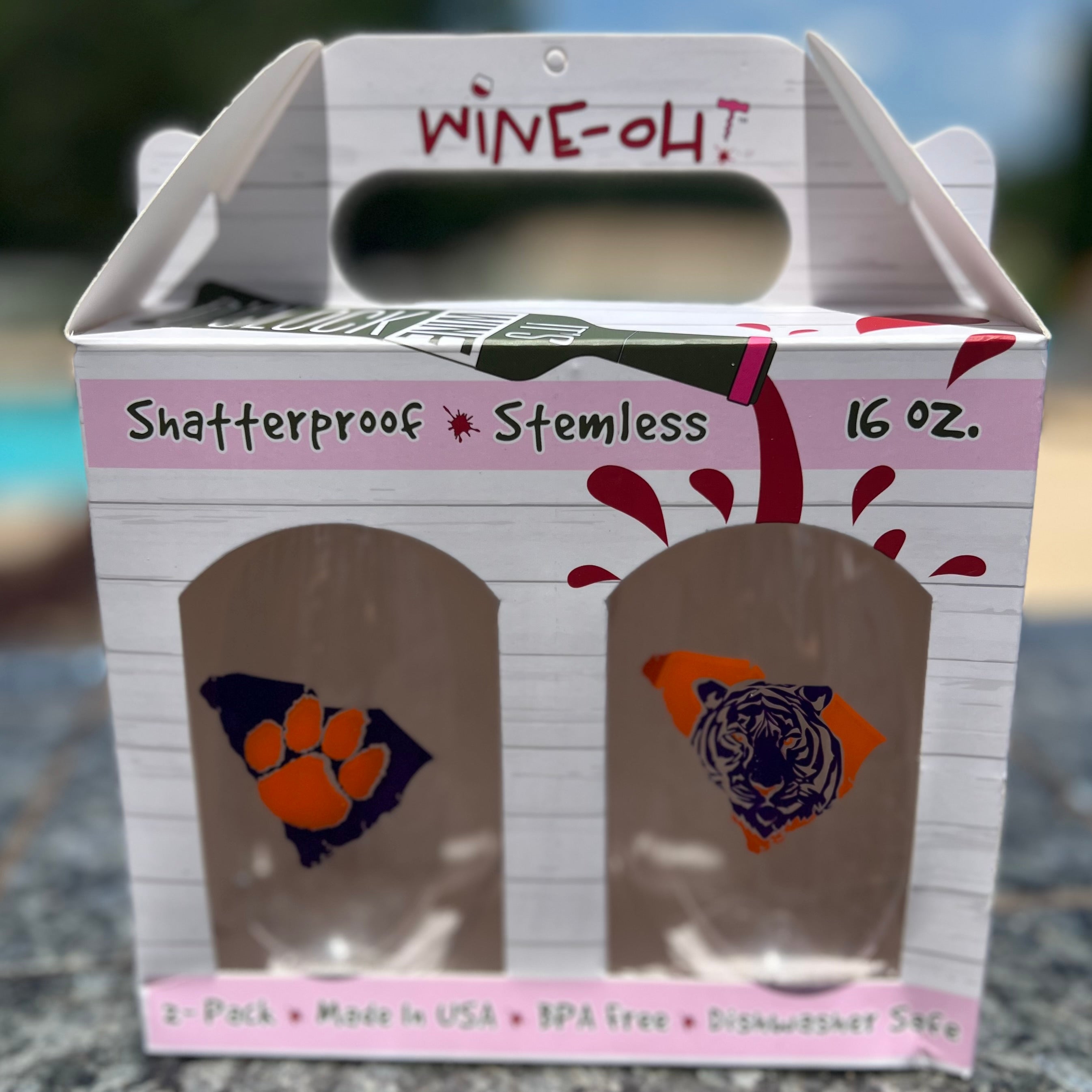 CLEMSON paw & tiger Plastic Wine Glasses