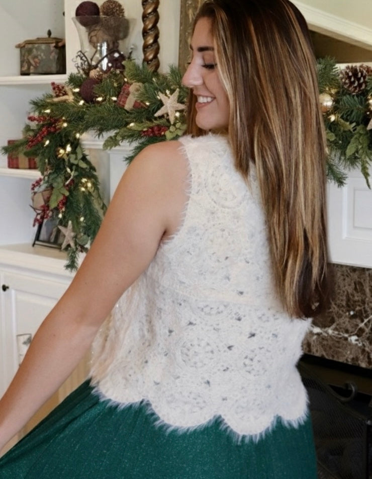 Cream Embellished Knit Tank