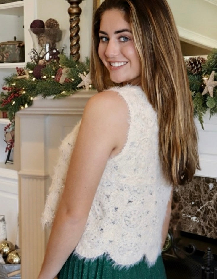 Cream Embellished Knit Tank