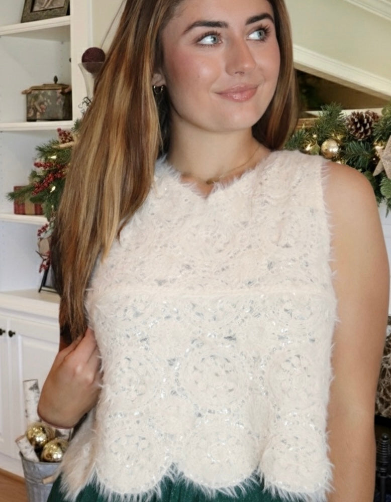 Cream Embellished Knit Tank