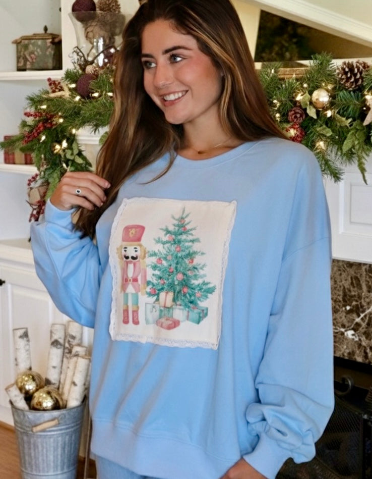 Light blue sweatshirt with Nutcracker Corduroy Patch