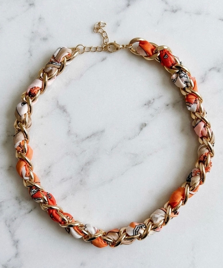 Orange Scarf Chain Necklace