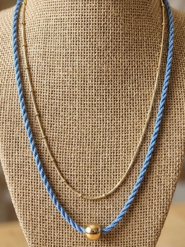 Periwinkle Layered Cord & Chain Necklace