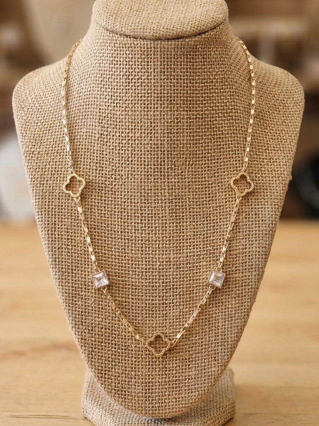 Gold Clover & CZ Necklace