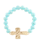 Blue/Gold Hammered Cross Beaded Bracelet
