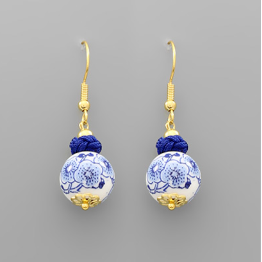 Chinoiserie Ball Thread Flower Earrings
