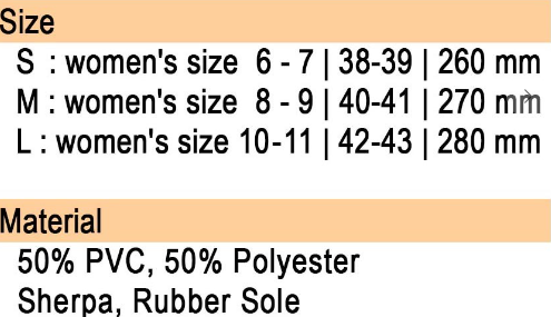size chart for Cowgirl Pink Boots & Hat Slippers