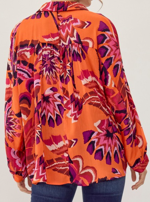 Orange/Purple Multi Satin Blouse
