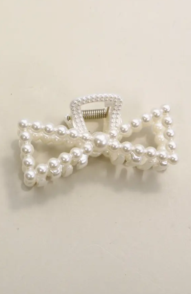 Bow Pearl Hair Claw Clips