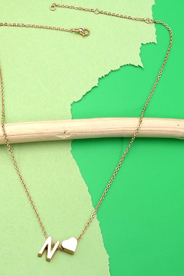 Brass Initial Heart Charm Necklace