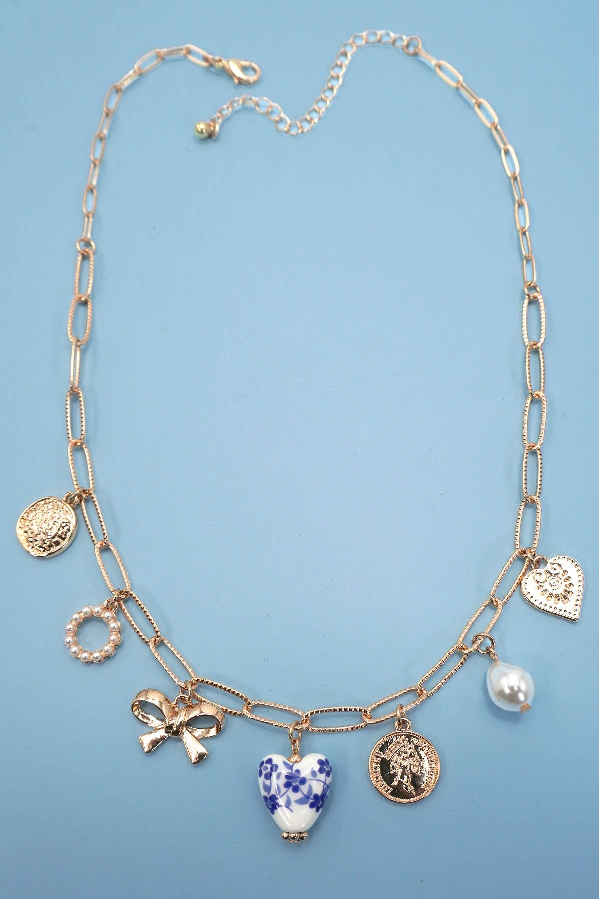 Chinoiserie Bow Heart Charm Necklace
