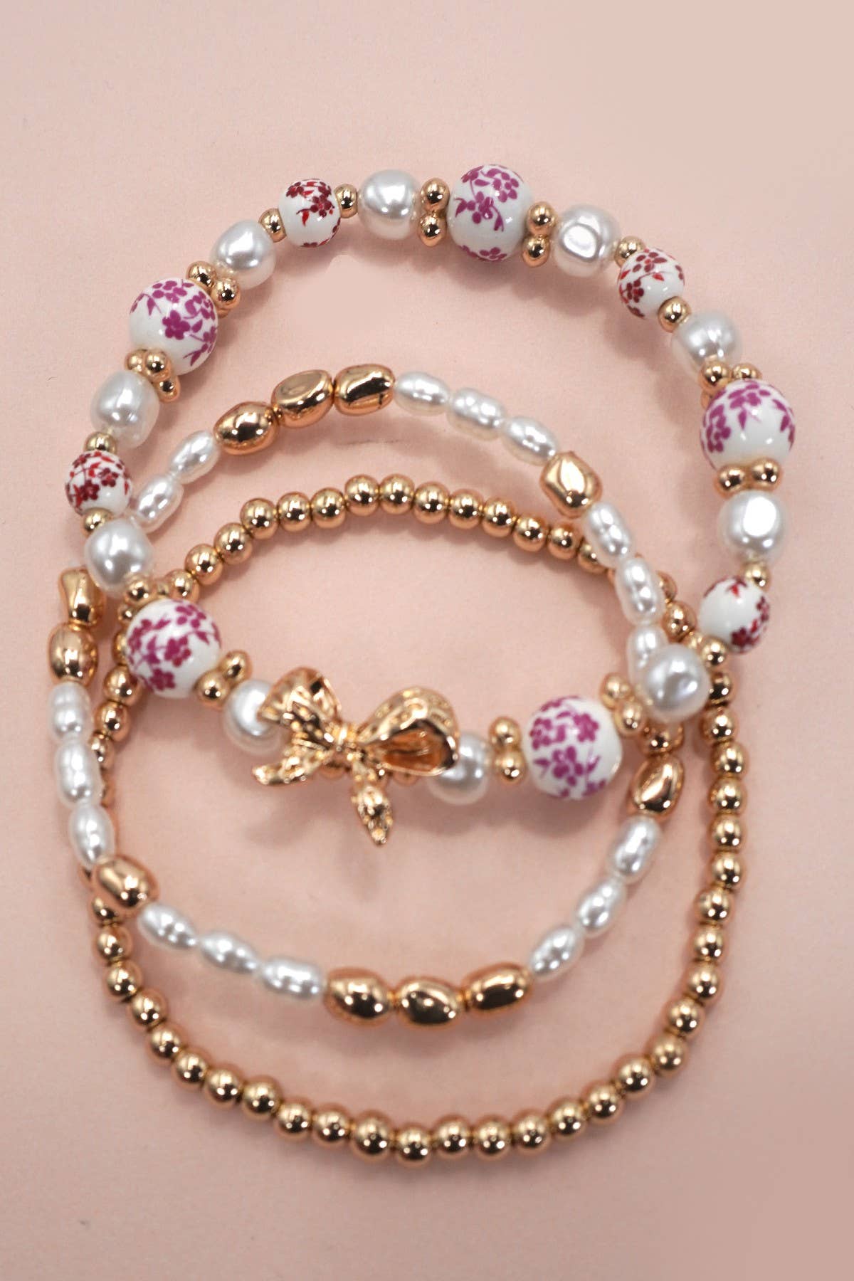 Pink Chinoiserie Bow Multi-Layer Bracelet |
