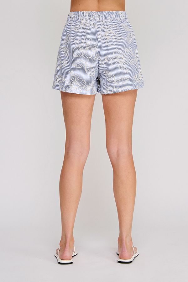 Floral Embroidered Pinstripe Shorts