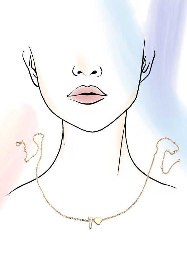 Brass Initial Heart Charm Necklace. Letter T