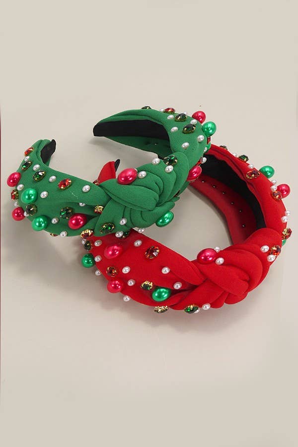 Red & green Christmas Pearl/Rhinestone Headband