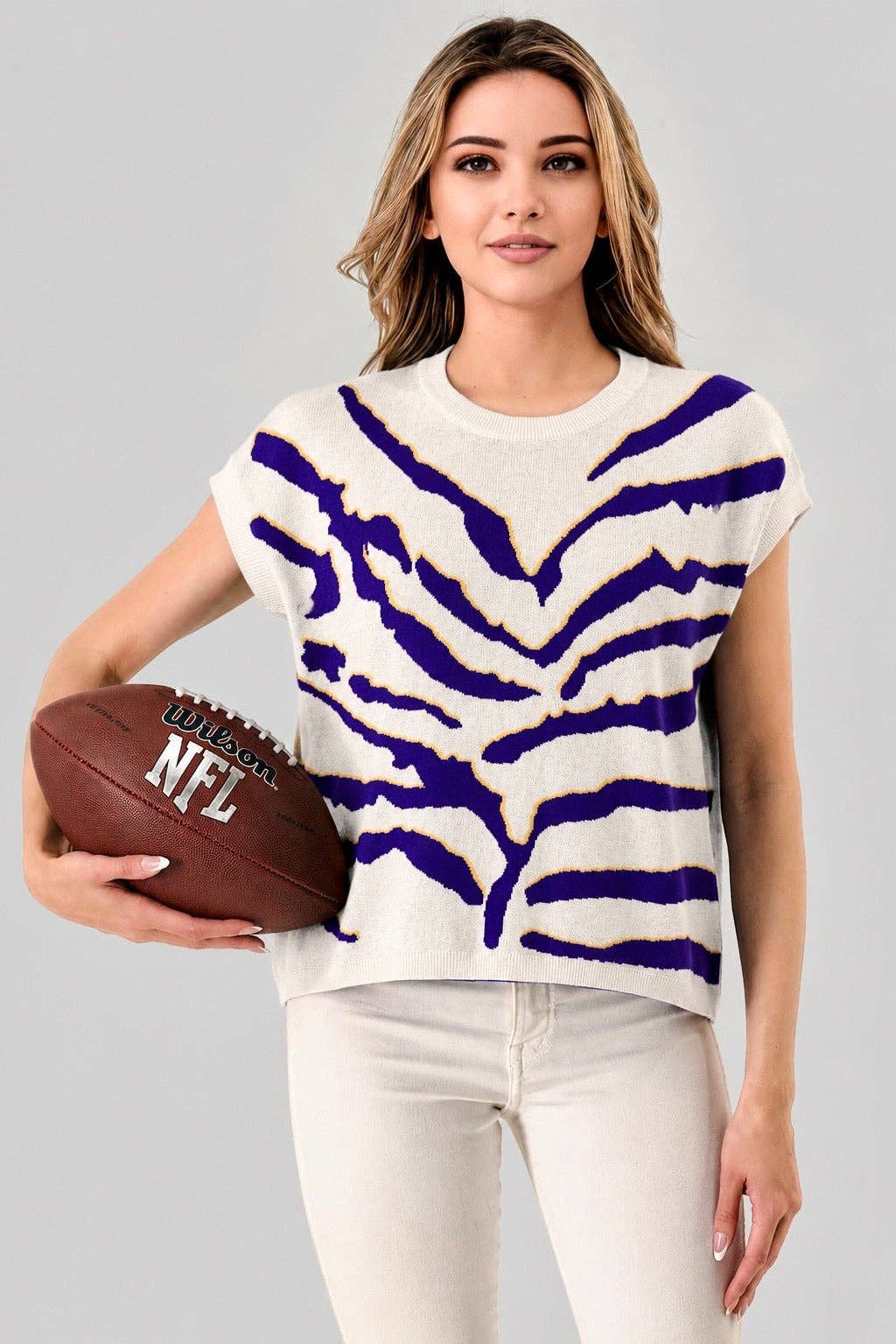 Purple & Orange Tiger Print Knit Vest Top
