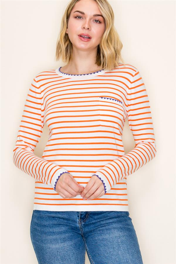 Orange Striped Sweater/Purple Accent