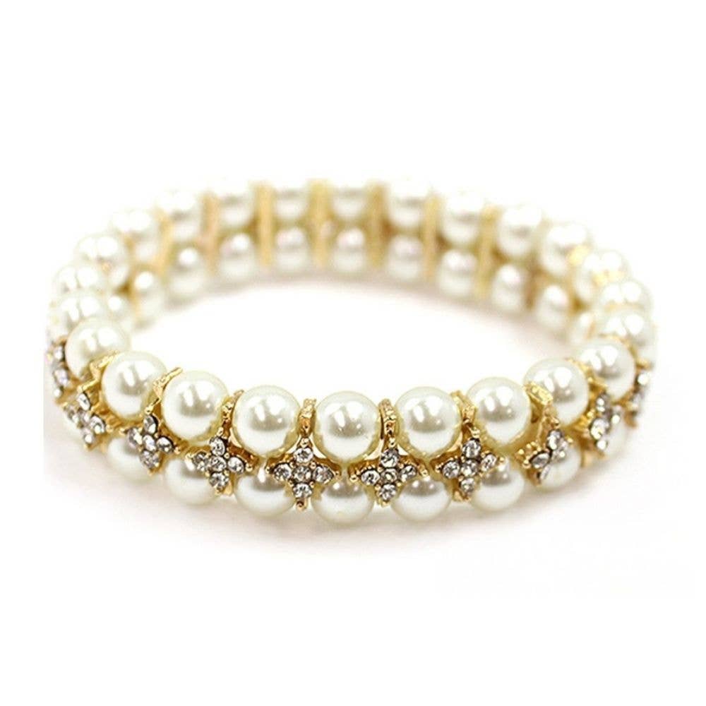 Double-Row Pearl and Crystal Stretch Bracelet