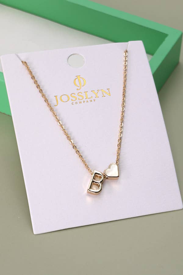 Brass Initial Heart Charm Necklace