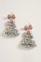 Bow Top White Tinsel Christmas Tree Earrings