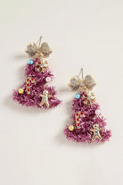 Bow Top Pink Tinsel Christmas Tree Earrings