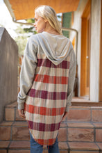 Load image into Gallery viewer, gray tunic zip front orange &amp; purple plaid back design
