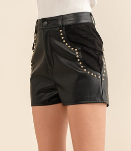Faux leather black shorts studs soft stylish western shorts