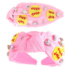 pink headband yellow & red seed bead softballs