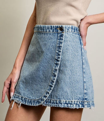 Stonewashed Wrap Mini Skirt