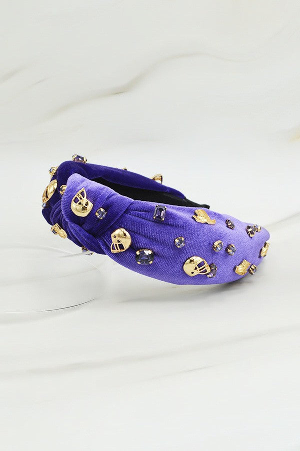Purple Velvet Wrapped Football Headband