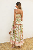 Green & Cream Bahamas Cutout Smocked Maxi Dress