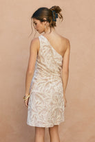 Cream & Taupe One-Shoulder Tropical Print Mini Dress