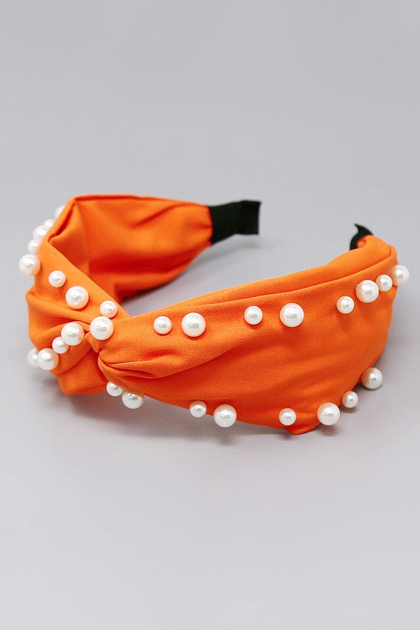Orange Headband/White Pearls