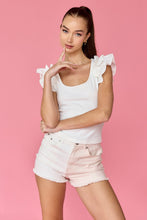 Load image into Gallery viewer, white ribbed top ruffle short sleeves
