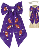 Purple Gameday Bow/Barrette Hair Clip with seed bead footballs