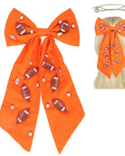 Orange Gameday Bow/Barrette Hair Clip with seed bead footballs