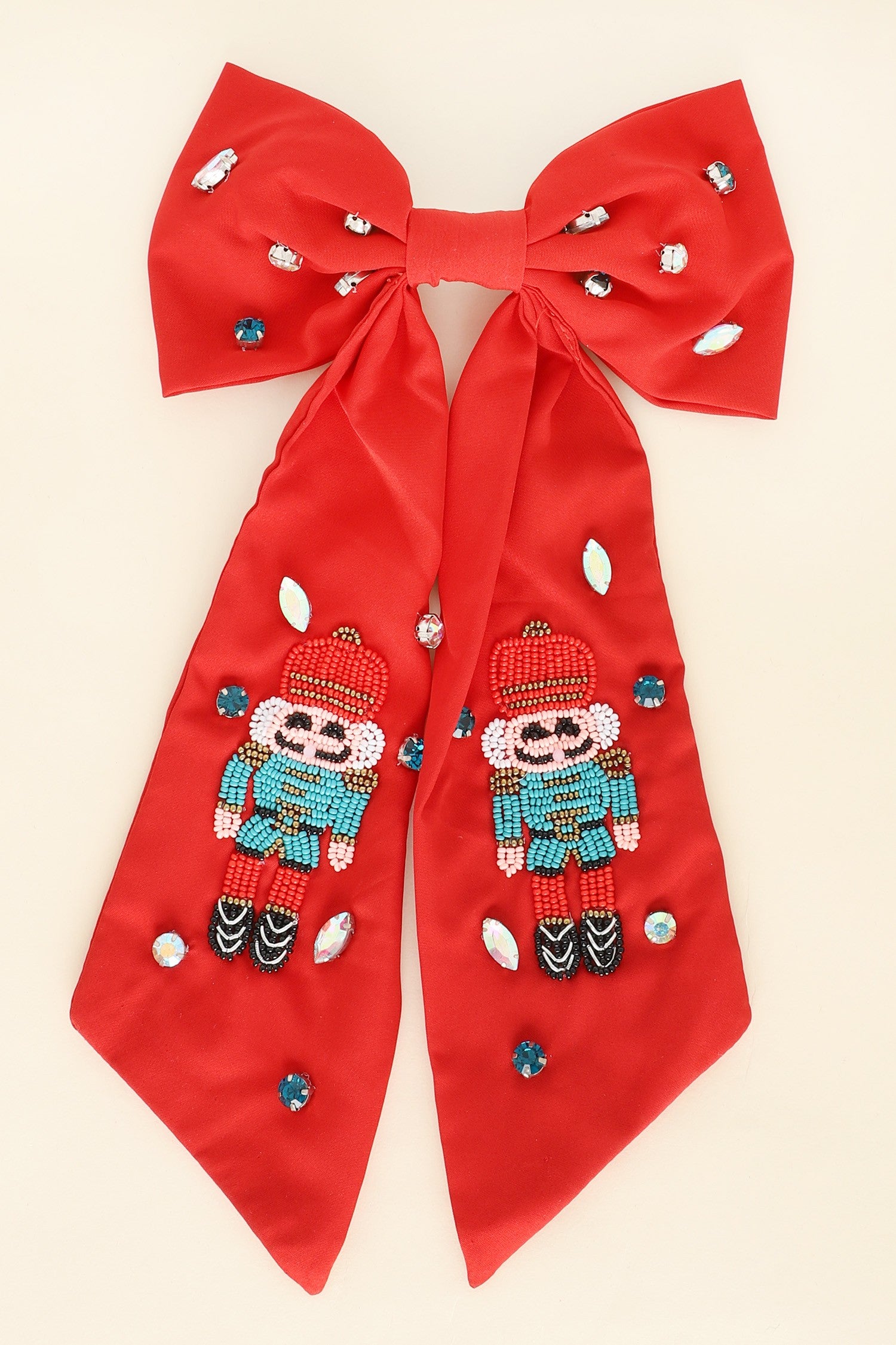 red Nutcracker Seed Bead Hair bow
