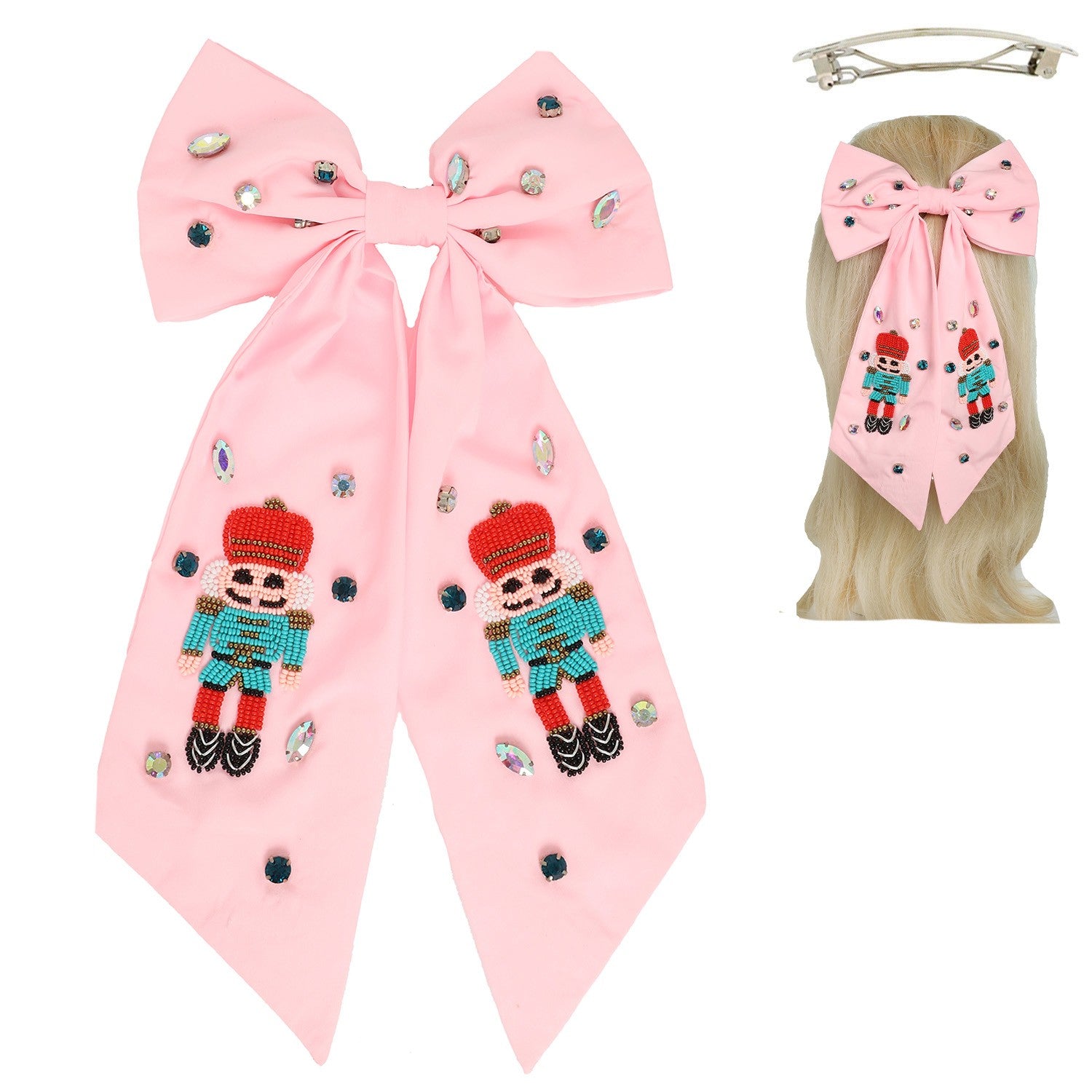 pink Nutcracker Seed Bead Hair bow
