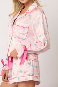 Satin pink nutcracker pajama set