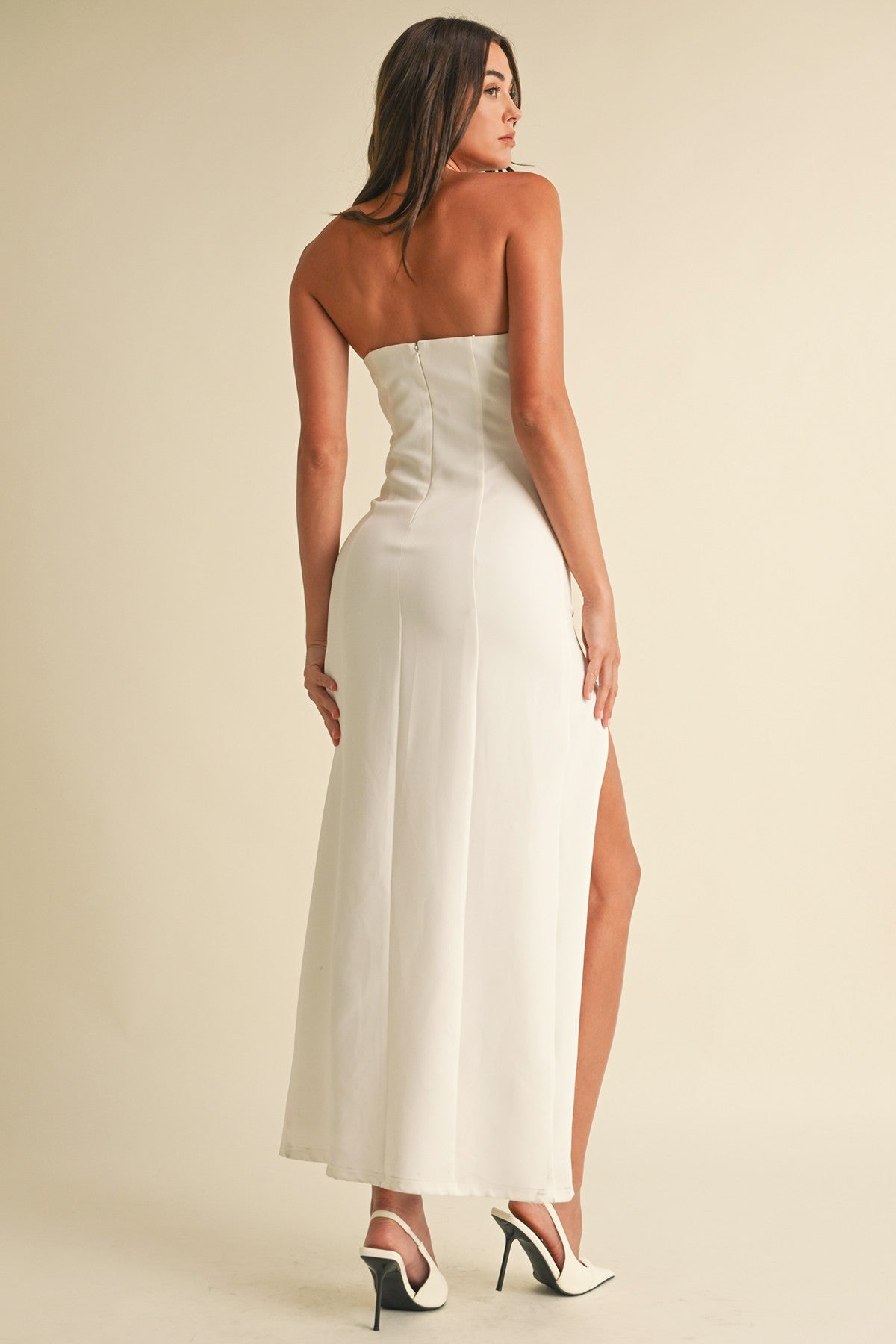 White Maxi Slit Beaded Dress