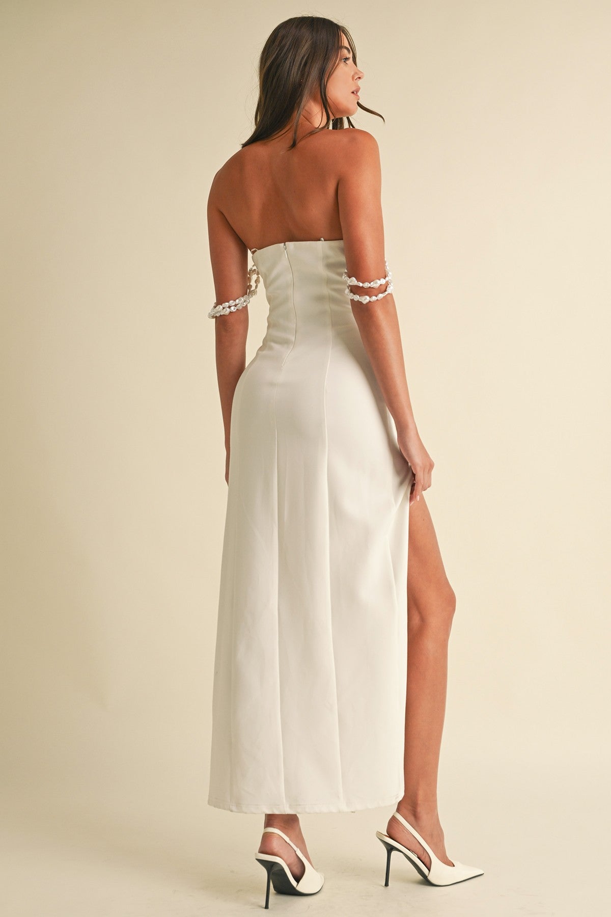 White Maxi Slit Beaded Dress