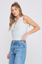 White Scalloped Button Knit Vest