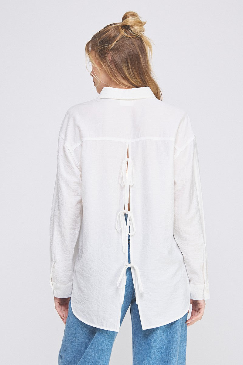 Triple-Tie Back Textured Blouse