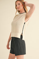 Cream/Black Trim Sweater Vest
