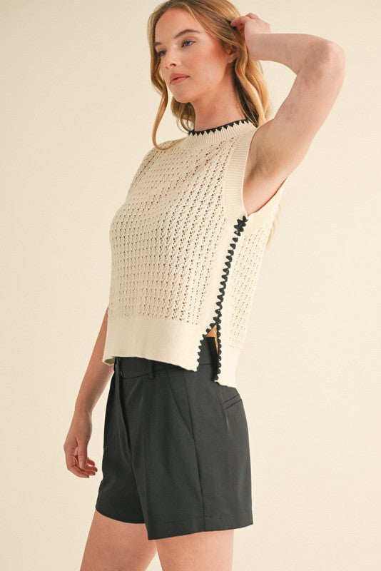 Cream/Black Trim Sweater Vest