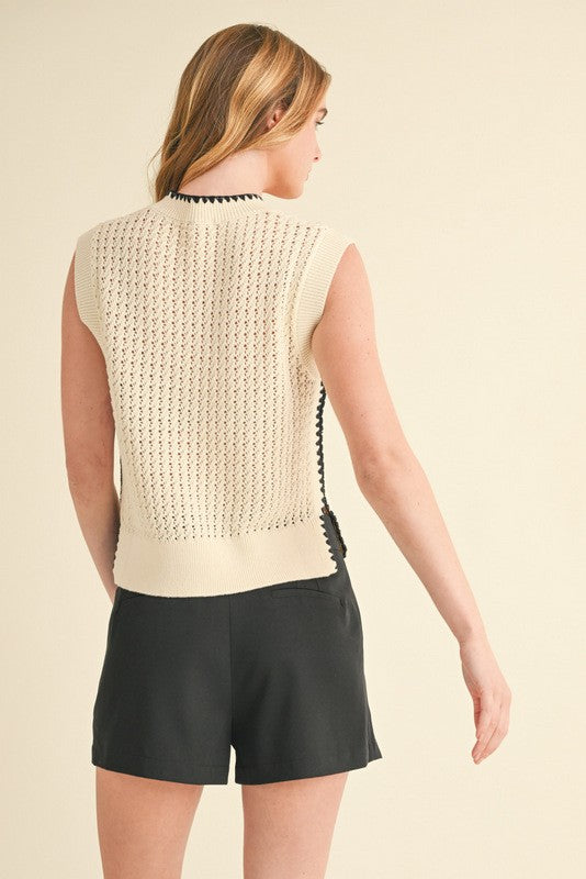 Cream/Black Trim Sweater Vest