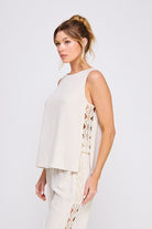 Oatmeal colored Lace Trimmed Linen Relaxed Tunic