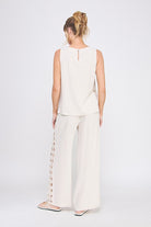 Oatmeal colored Lace Trimmed Linen Relaxed Tunic & Pants