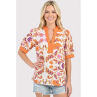 Orange & Purple Puff Sleeve Blouse